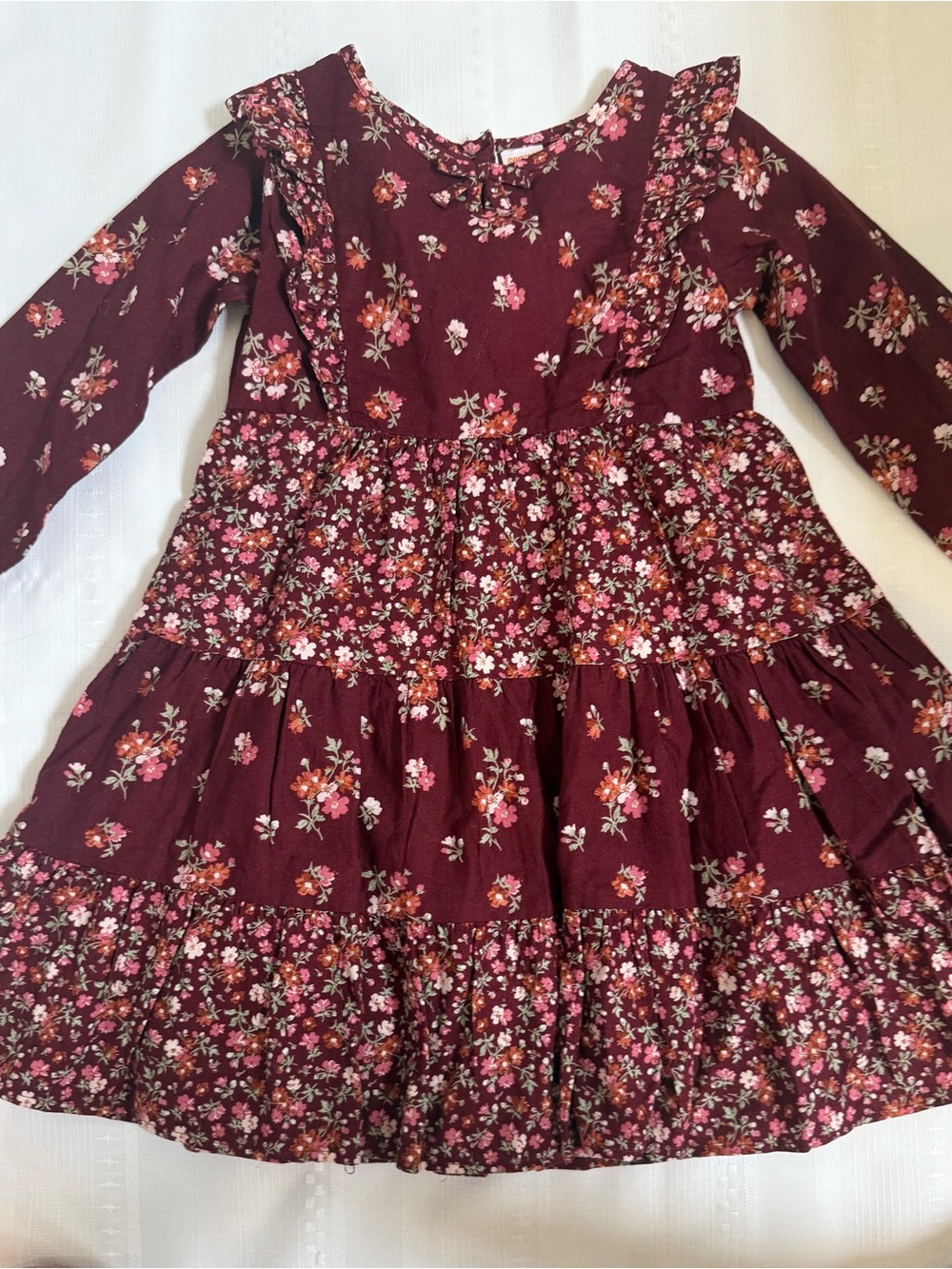 Gymboree Burgundy Floral Tiered Long-Sleeve Dress 100% COTTON